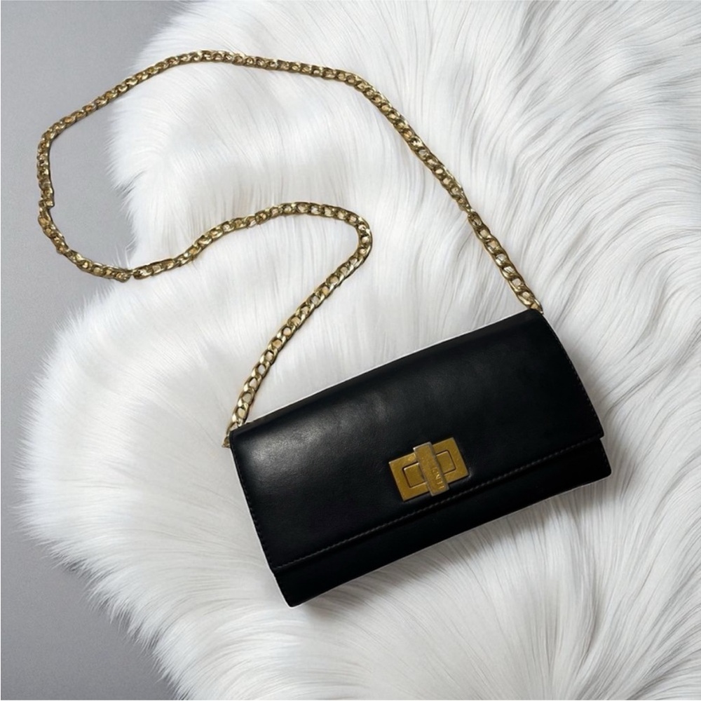 Fendi Black Clutch with Gold Chain